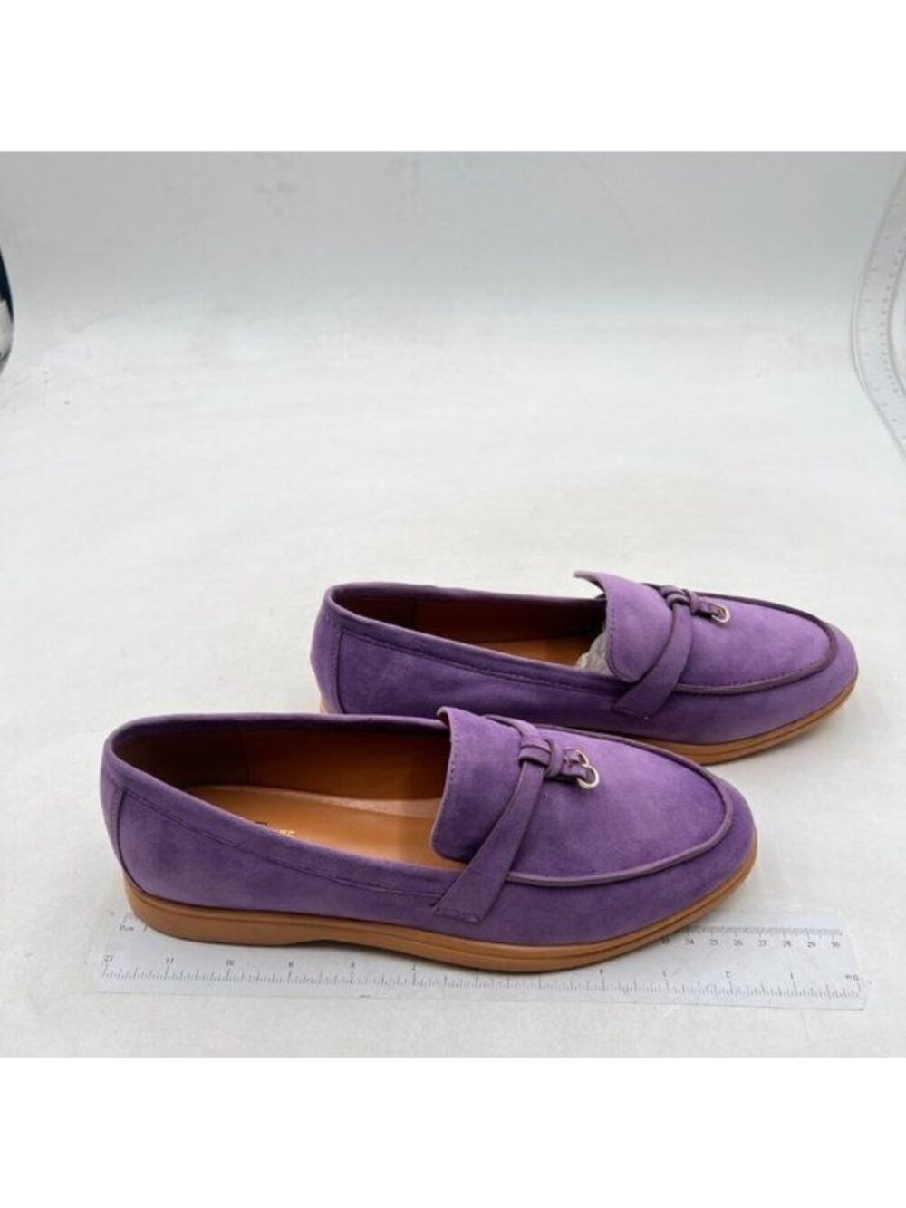 Women's Lavender Suede Loafers with Metal Bit Accent - Picture 4 of 8